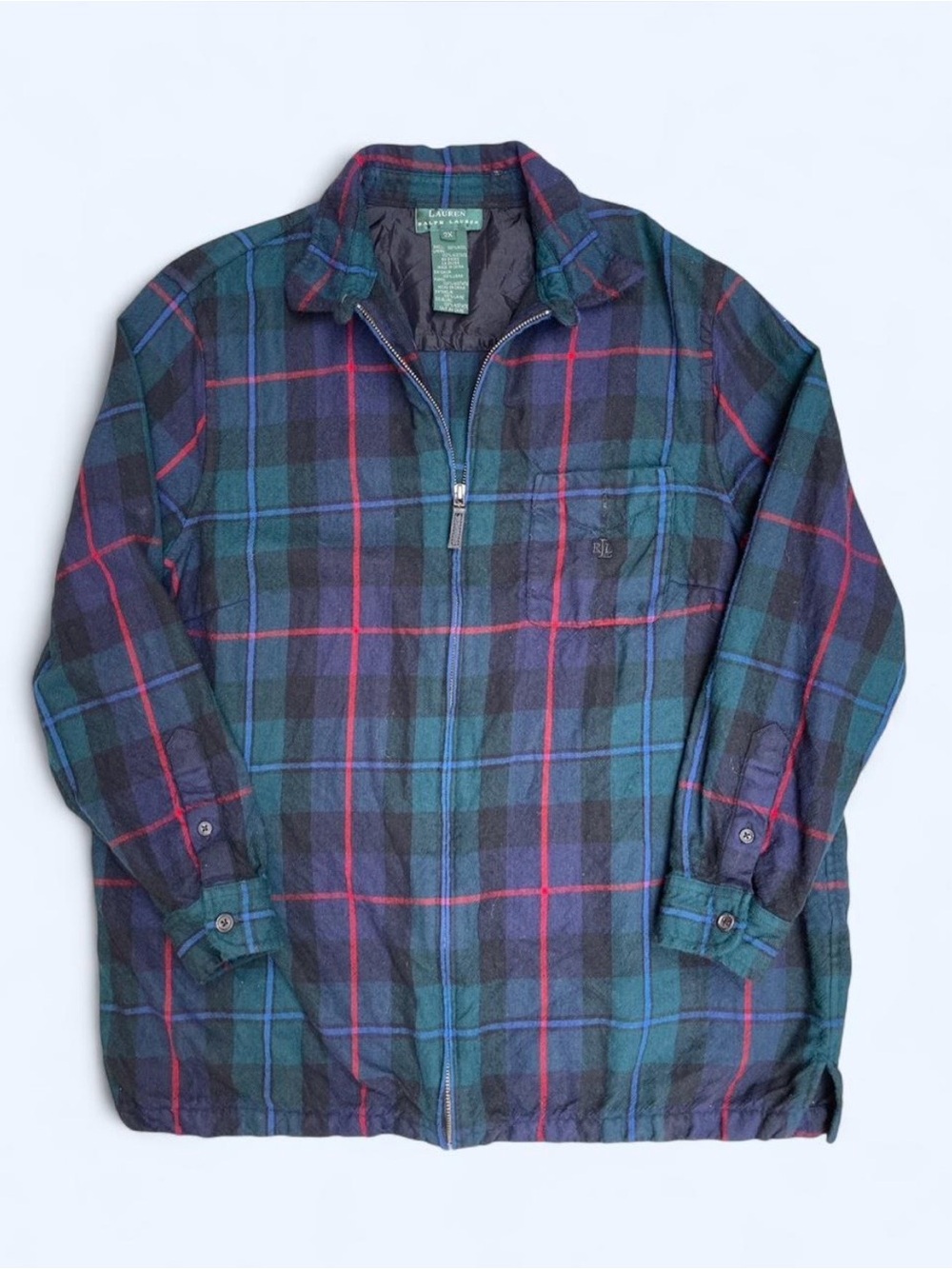 Vintage Lauren Ralph Lauren tartan plaid full zip 100% wool lightweight jacket